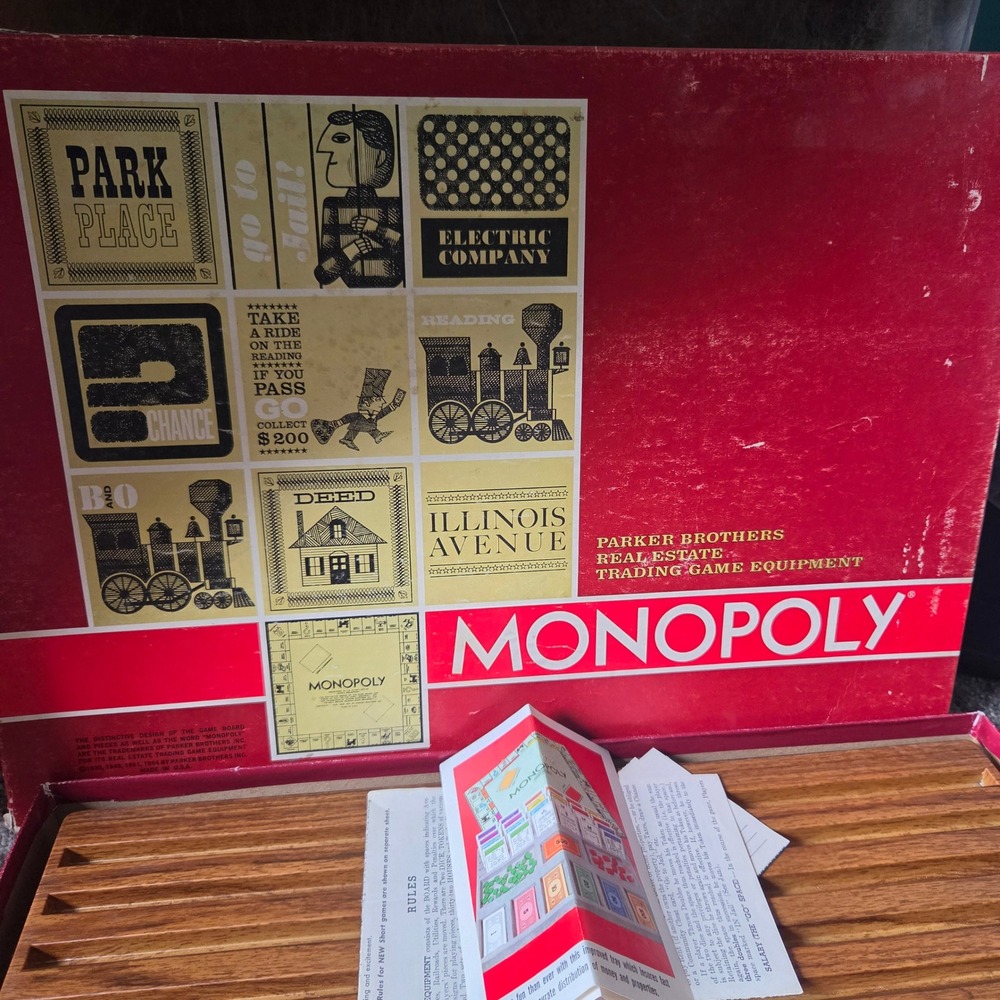 Vintage 1964 Monopoly Board Game Parker Brothers Red Box Edition Complete Set